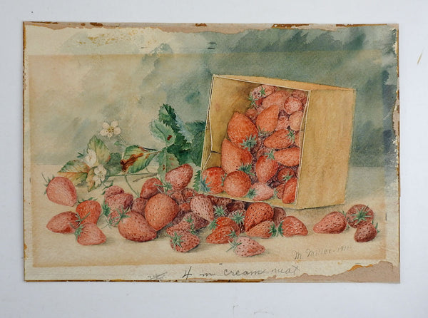 1900 Strawberry Still Life Watercolor Painting
