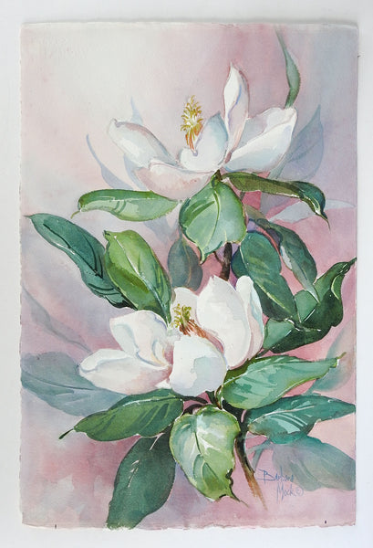 Magnolia Blooms Watercolor Painting By Barbara Mock