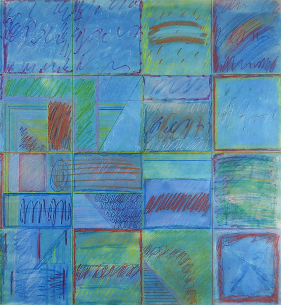 Blue Squares Abstract Mixed Media Painting