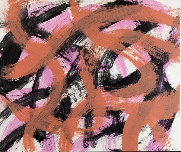 Abstract Pink & Black Painting on Paper