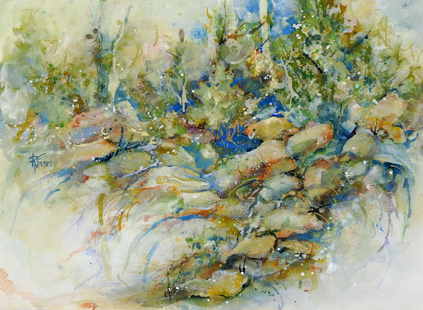 Rocky Forest Landscape Watercolor