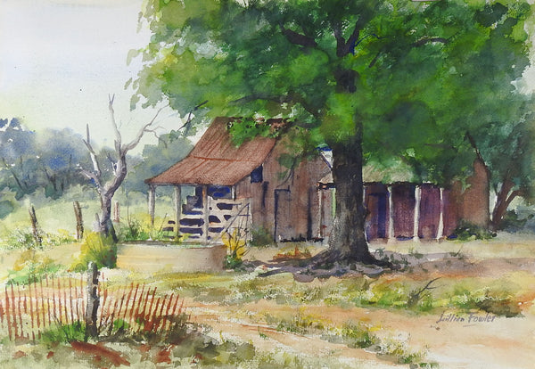 Texas Hillcountry Homestead Watercolor Painting