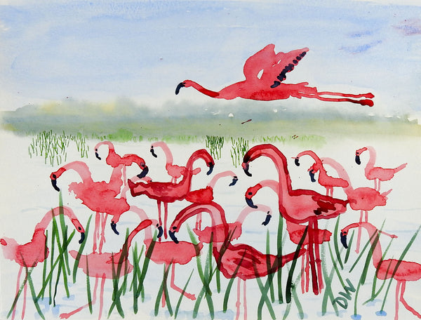 Pink Flamigos Watercolor Painting