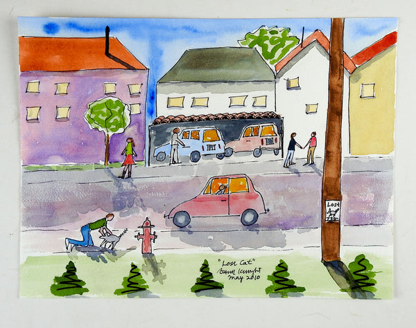 Busy Neighborhood Watercolor Painting