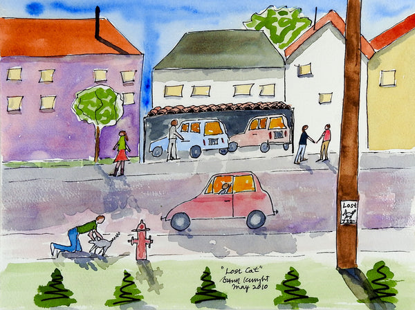 Busy Neighborhood Watercolor Painting