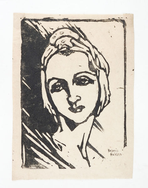 1930's Portrait of Woman Block Print