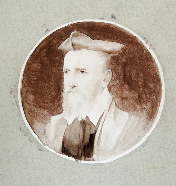 18th Century Portrait Study Watercolor Painting