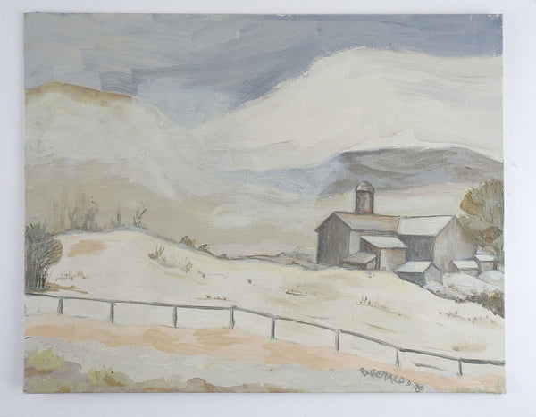 Gray Tonalist Farmhouse Landscape Painting