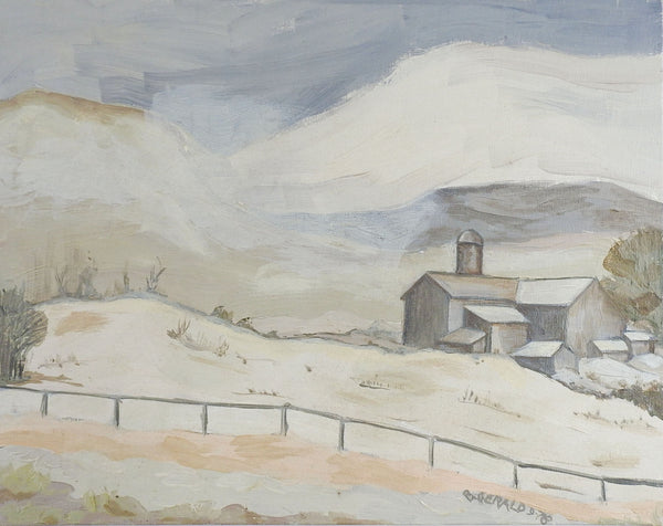 Gray Tonalist Farmhouse Landscape Painting