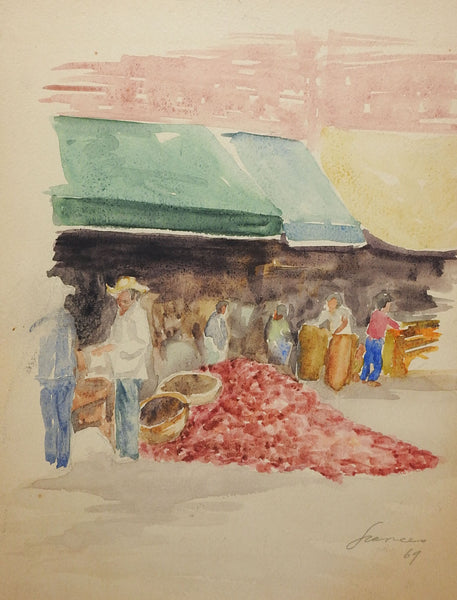 Open Air Market Watercolor Painting