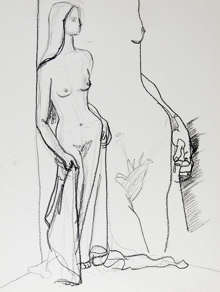 Mid Century Nude Drawing of Woman