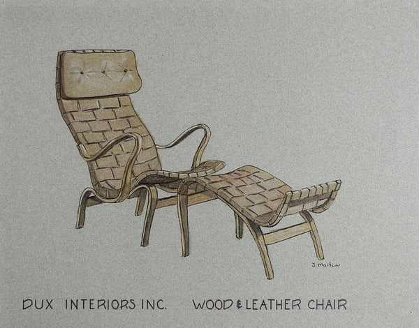 Drawing of Bruno Mathsson Wood & Leather Chair