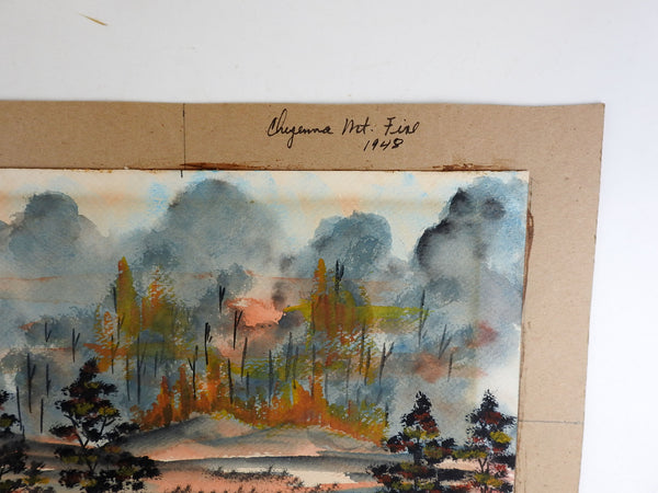 1948 Cheyenne Mountain Forest Fire Watercolor Painting