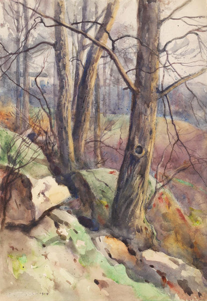 1914 Egbert Cadmus Rocky Hillside Watercolor Painting