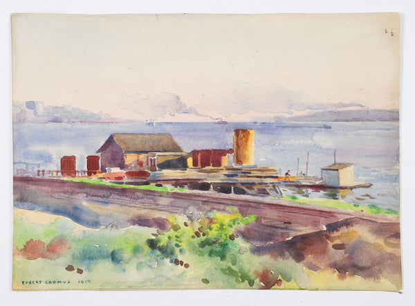 1914 Boathouses Along Hudson River Watercolor Painting by  Egbert Cadmus