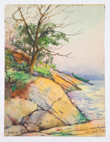 1912 Egbert Cadmus Rocky Cove Watercolor Painting