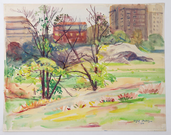 1924 Central Park New York Egbert Cadmus Watercolor Painting
