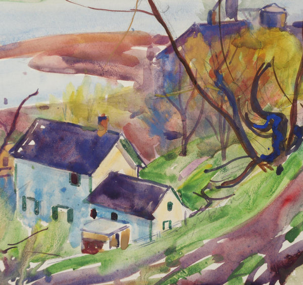 Vintage 1924  Egbert Cadmus New England River View Watercolor Painting