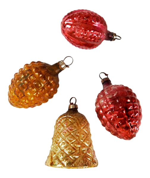 Antique German Embossed Bumpy Glass Christmas Ornaments - Set of 4