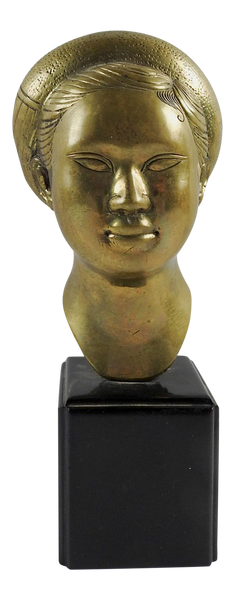 Brass Bust of Young Asian Woman