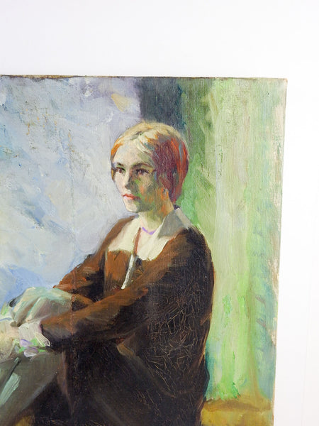 Portrait Painting of Pensive Woman Circa 1920's