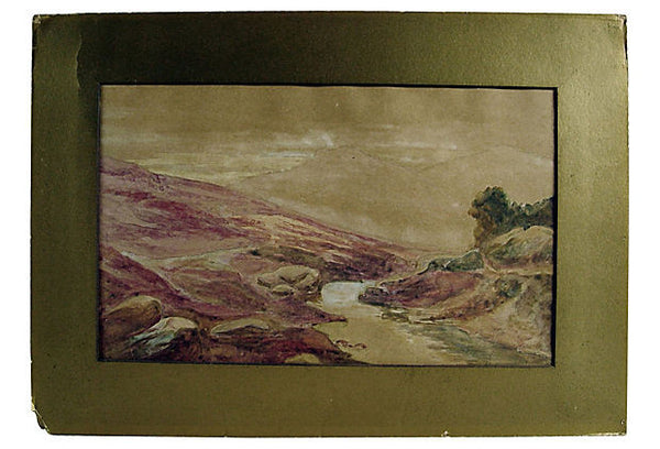 Quiet Stream Watercolor, circa 1900