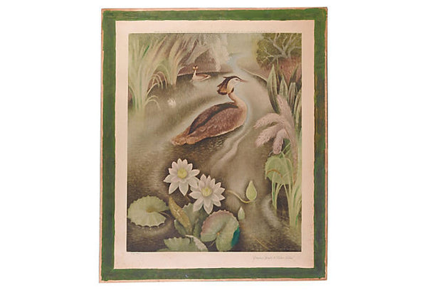 Crested Grebe by Billie Waters - Artifax antiques & design